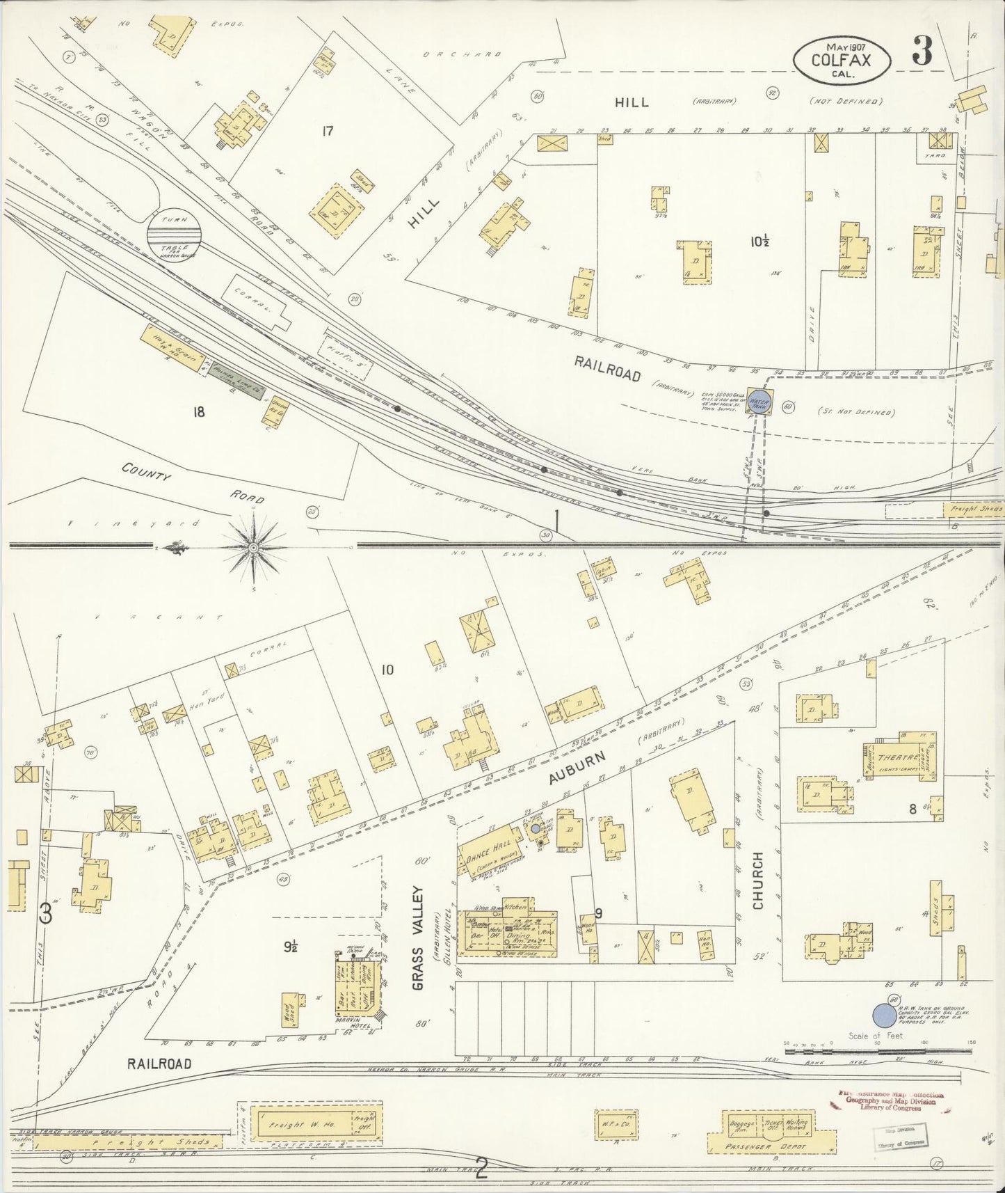 Sanborn Fire Insurance Map from Colfax, Placer County, California (1907), Sheet #0003 - Complete Map Set gallery image, historic Sanborn map, vintage wall art, California California