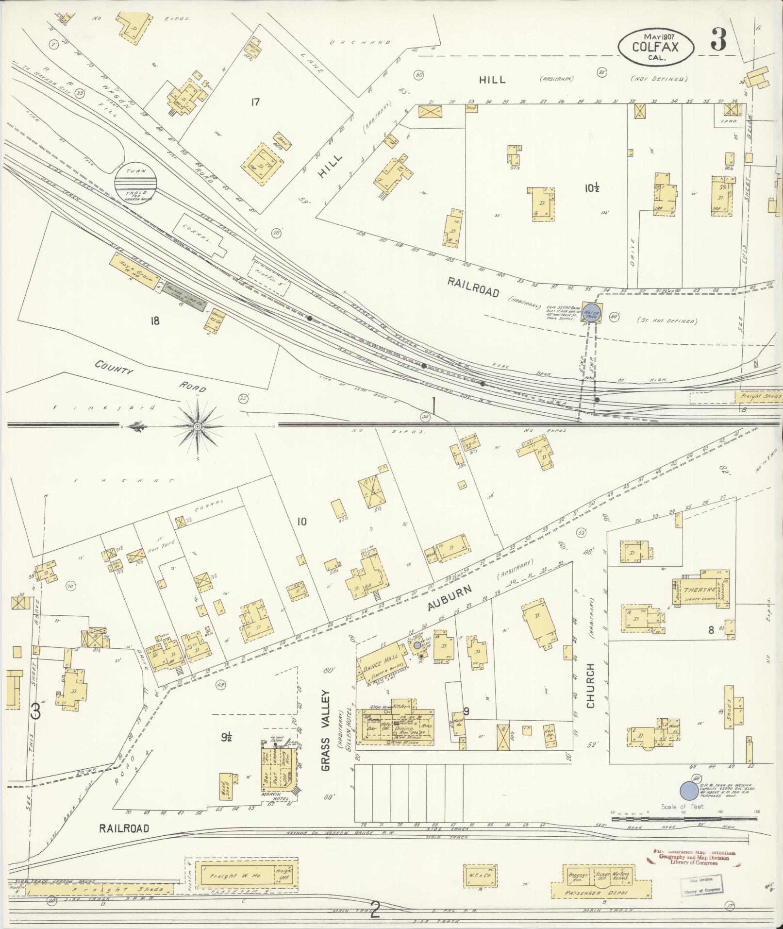 Sanborn Fire Insurance Map from Colfax, Placer County, California (1907), Sheet #0003 - Complete Map Set gallery image, historic Sanborn map, vintage wall art, California California