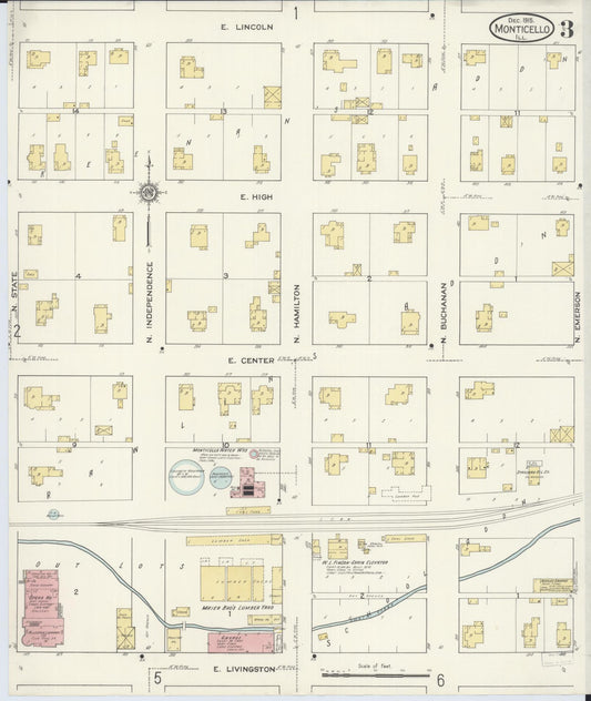 Sanborn Fire Insurance Map from Monticello, Piatt County, Illinois (1915), Sheet #0003 - Historic Sanborn Fire Insurance Map Print, vintage old map wall art, antique decor, genealogy gift, Illinois Illinois map