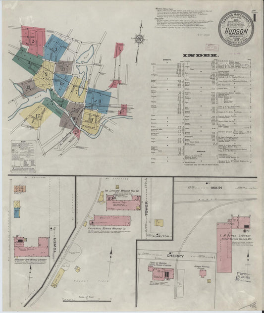 Sanborn Fire Insurance Map from Hudson, Middlesex County, Massachusetts (1909), Sheet #0001 - Complete Map Set gallery image, historic Sanborn map, vintage wall art, Massachusetts Massachusetts