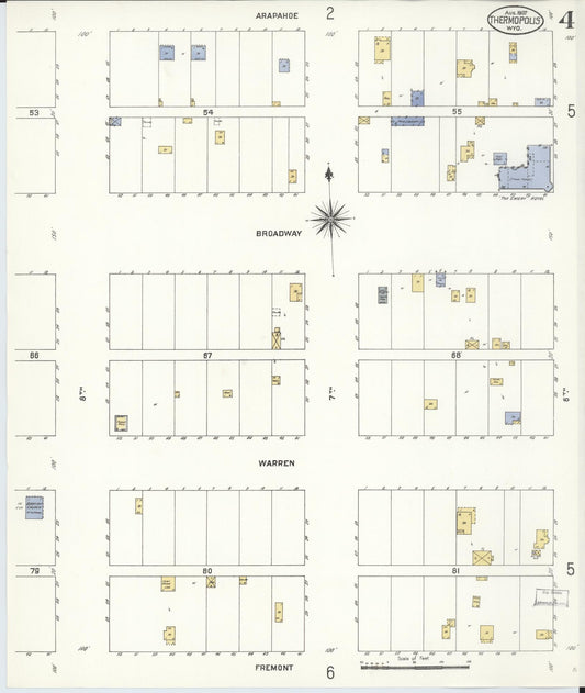 Sanborn Fire Insurance Map from Thermopolis, Hot Springs County, Wyoming (1907), Sheet #0004 - Historic Sanborn Fire Insurance Map Print, vintage old map wall art, antique decor, genealogy gift, Wyoming Wyoming map