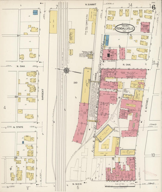 Sanborn Fire Insurance Map from Kendallville, Noble County, Indiana (1922), Sheet #0006 - Historic Sanborn Fire Insurance Map Print, vintage old map wall art, antique decor, genealogy gift, Indiana Indiana map