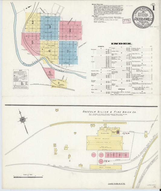 Sanborn Fire Insurance Map from Osceola Mills, Clearfield County, Pennsylvania (1910), Sheet #0001 - Historic Sanborn Fire Insurance Map Print, vintage old map wall art, antique decor, genealogy gift, Pennsylvania Pennsylvania map