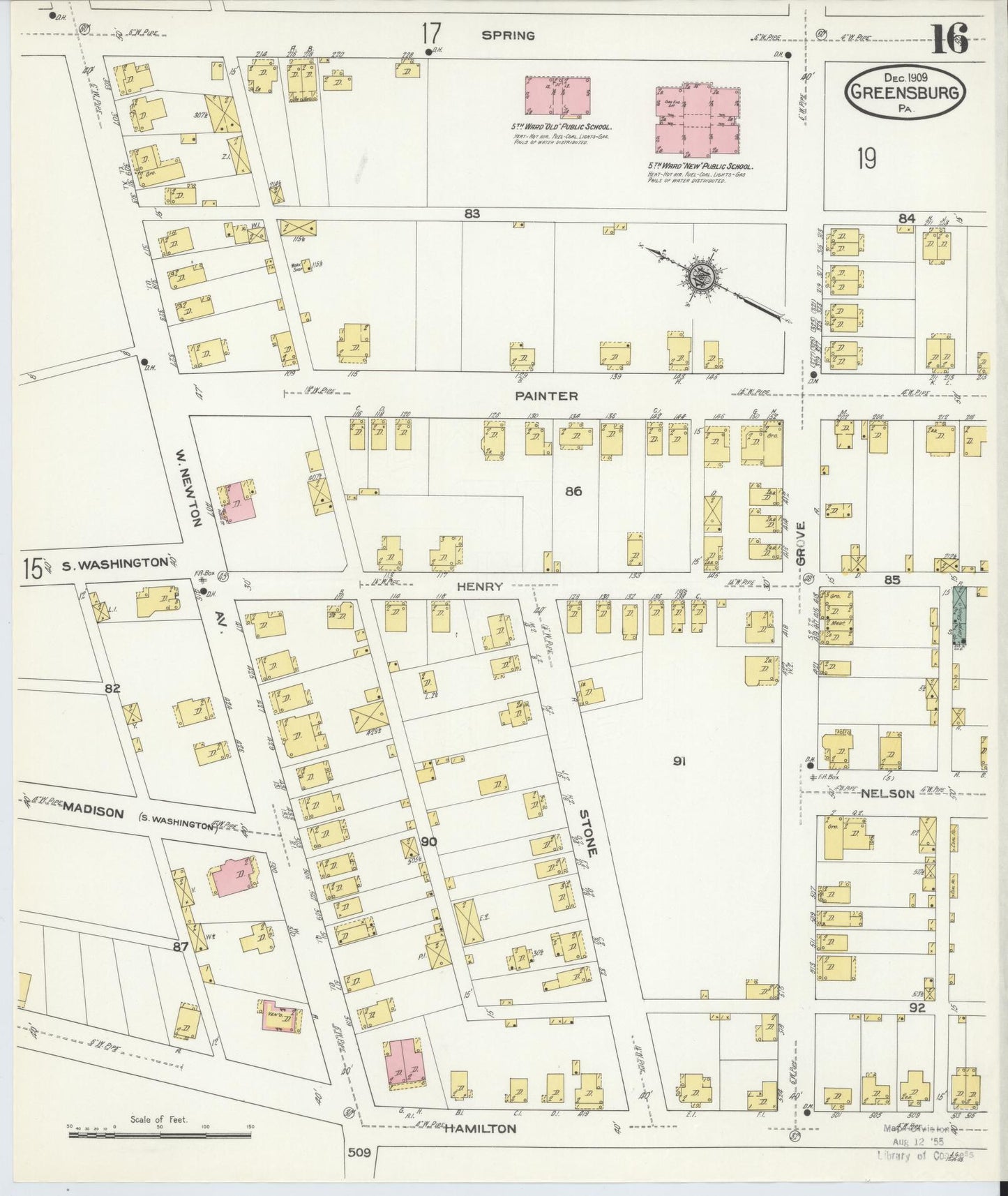 Sanborn Fire Insurance Map from Greensburg, Westmoreland County, Pennsylvania (1909), Sheet #0016 - Historic Sanborn Fire Insurance Map Print, vintage old map wall art, antique decor, genealogy gift, Pennsylvania Pennsylvania map