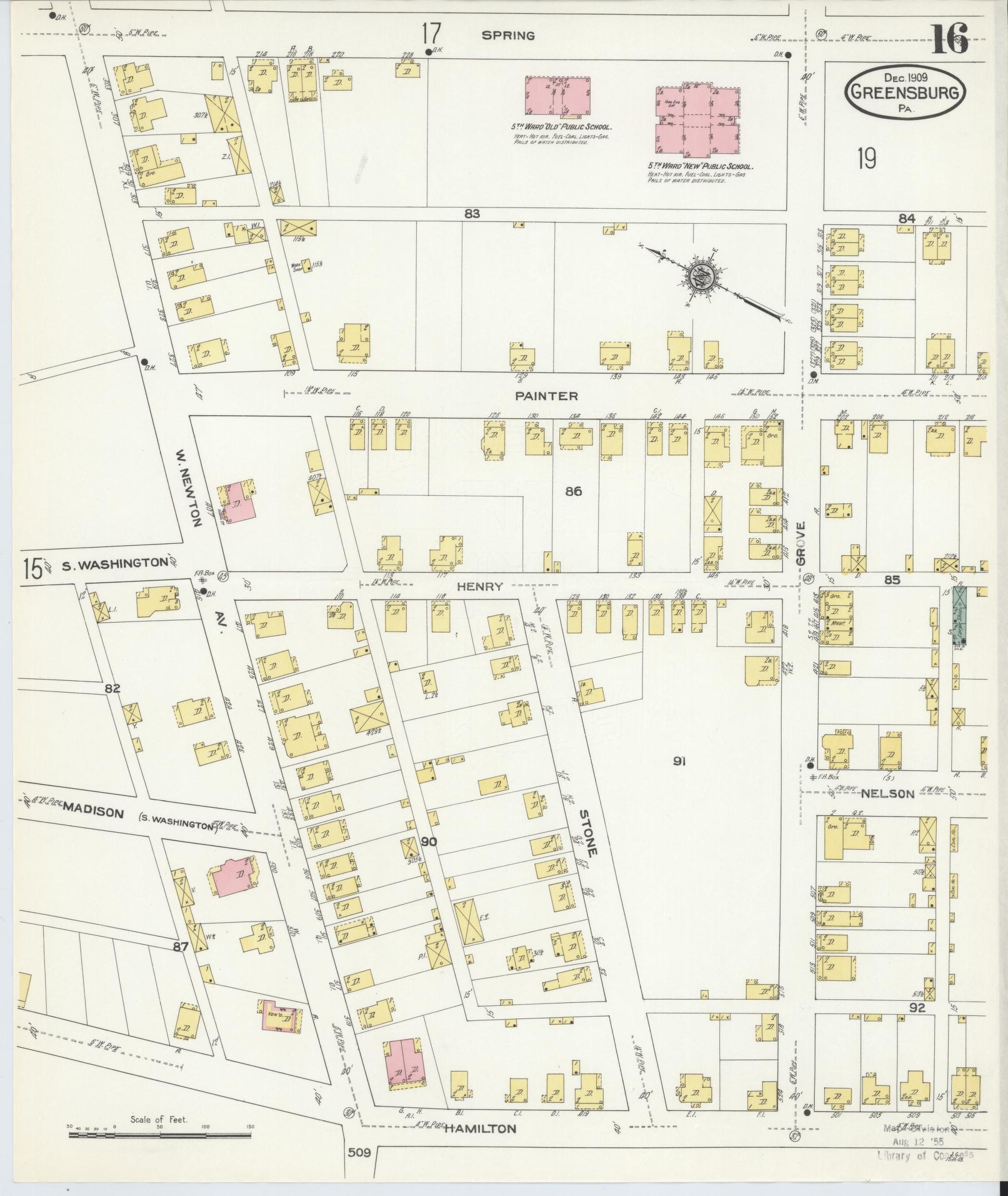 Sanborn Fire Insurance Map from Greensburg, Westmoreland County, Pennsylvania (1909), Sheet #0016 - Historic Sanborn Fire Insurance Map Print, vintage old map wall art, antique decor, genealogy gift, Pennsylvania Pennsylvania map