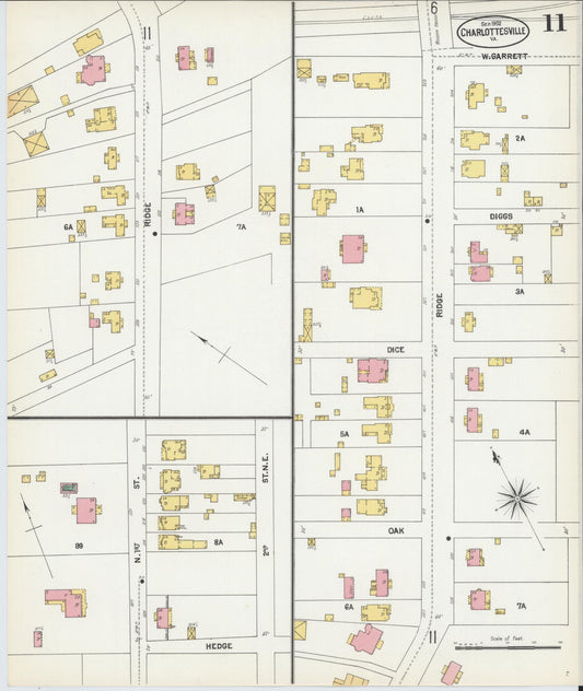 Sanborn Fire Insurance Map from Charlottesville, Independent Cities, Virginia (1902), Sheet #0011 - Historic Sanborn Fire Insurance Map Print, vintage old map wall art, antique decor, genealogy gift, Virginia Virginia map