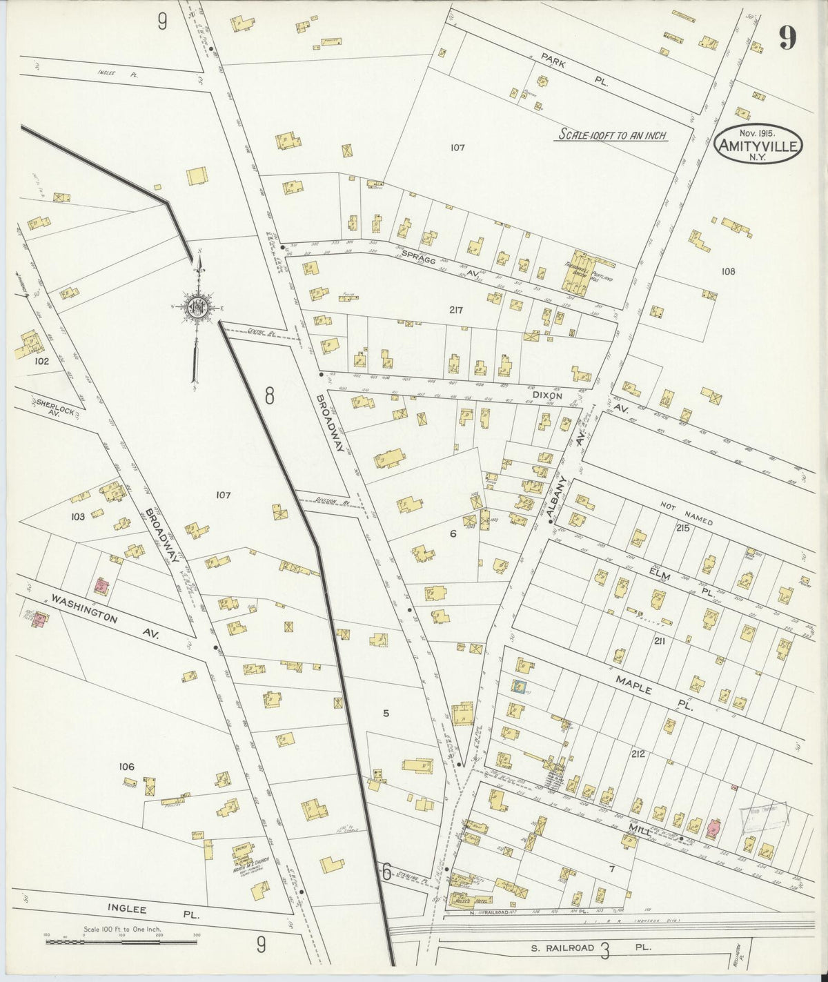 Sanborn Fire Insurance Map from Amityville, Suffolk County, New York (1915), Sheet #0009 - Complete Map Set gallery image, historic Sanborn map, vintage wall art, New York New York