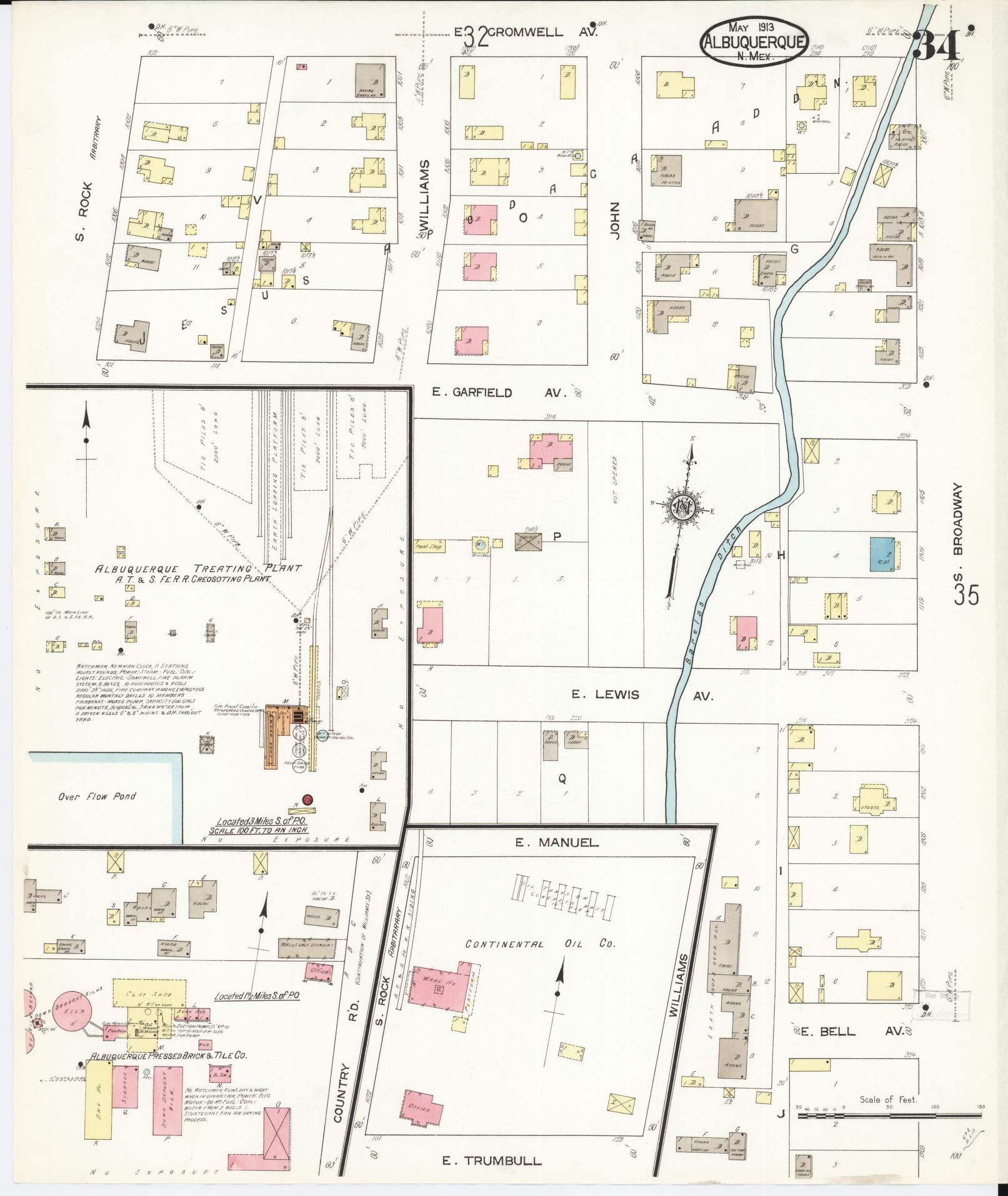 Sanborn Fire Insurance Map from Albuquerque, Bernalillo County, New Mexico (1913), Sheet #0034 - Complete Map Set gallery image, historic Sanborn map, vintage wall art, New Mexico New Mexico