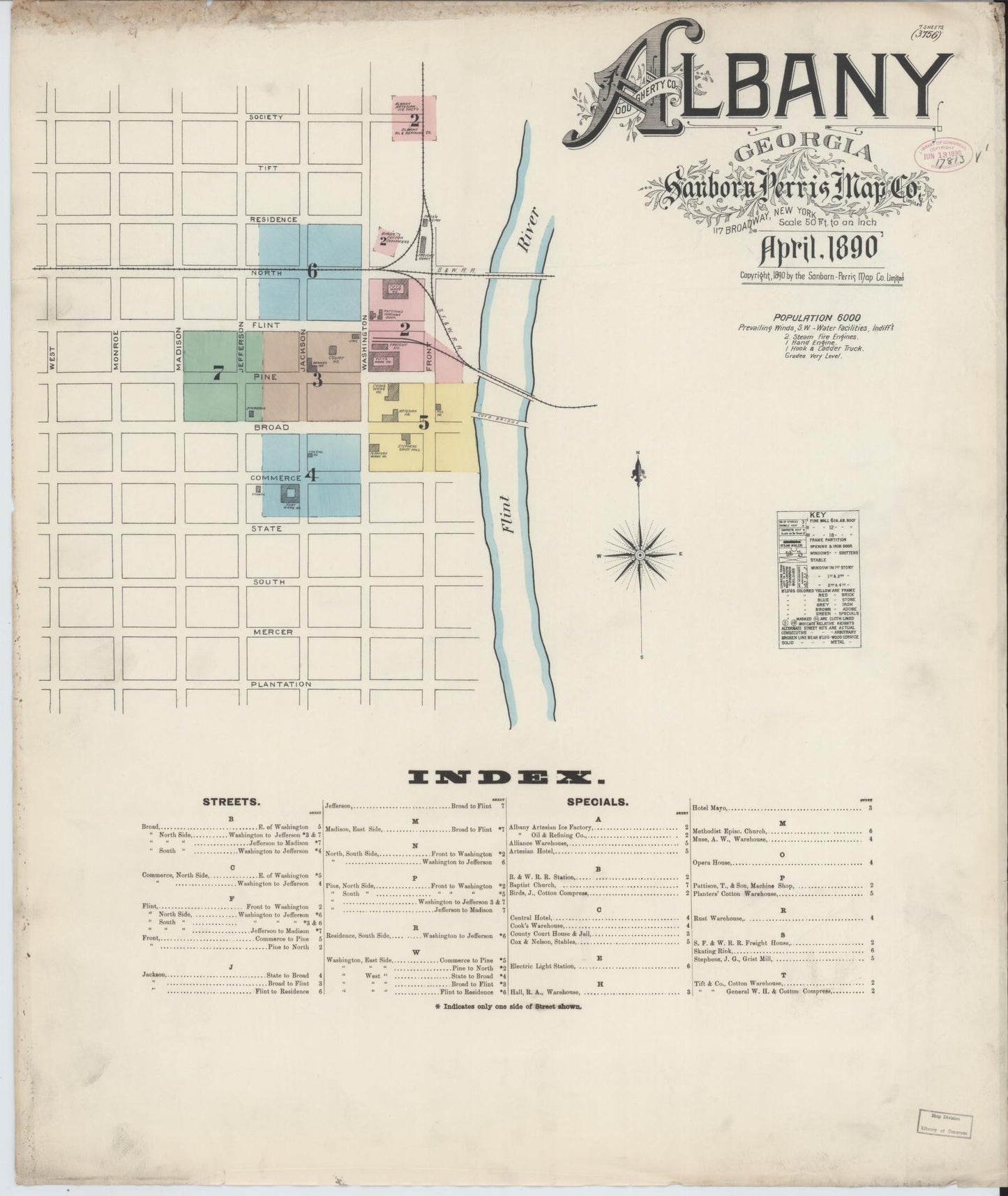 Sanborn Fire Insurance Map from Albany, Dougherty County, Georgia. (1890) – Historic Sanborn Fire Insurance Map Print