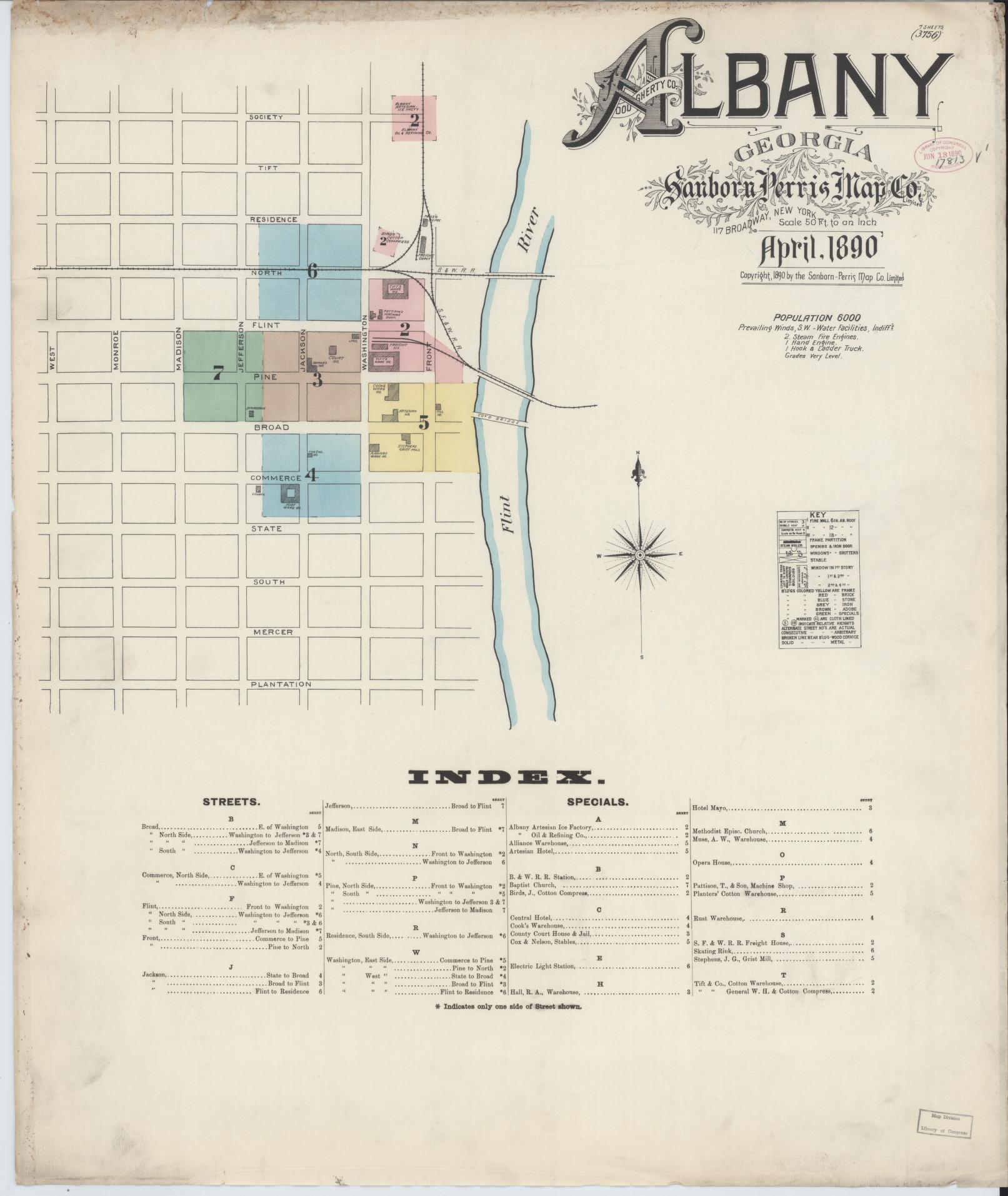 Sanborn Fire Insurance Map from Albany, Dougherty County, Georgia. (1890) – Historic Sanborn Fire Insurance Map Print
