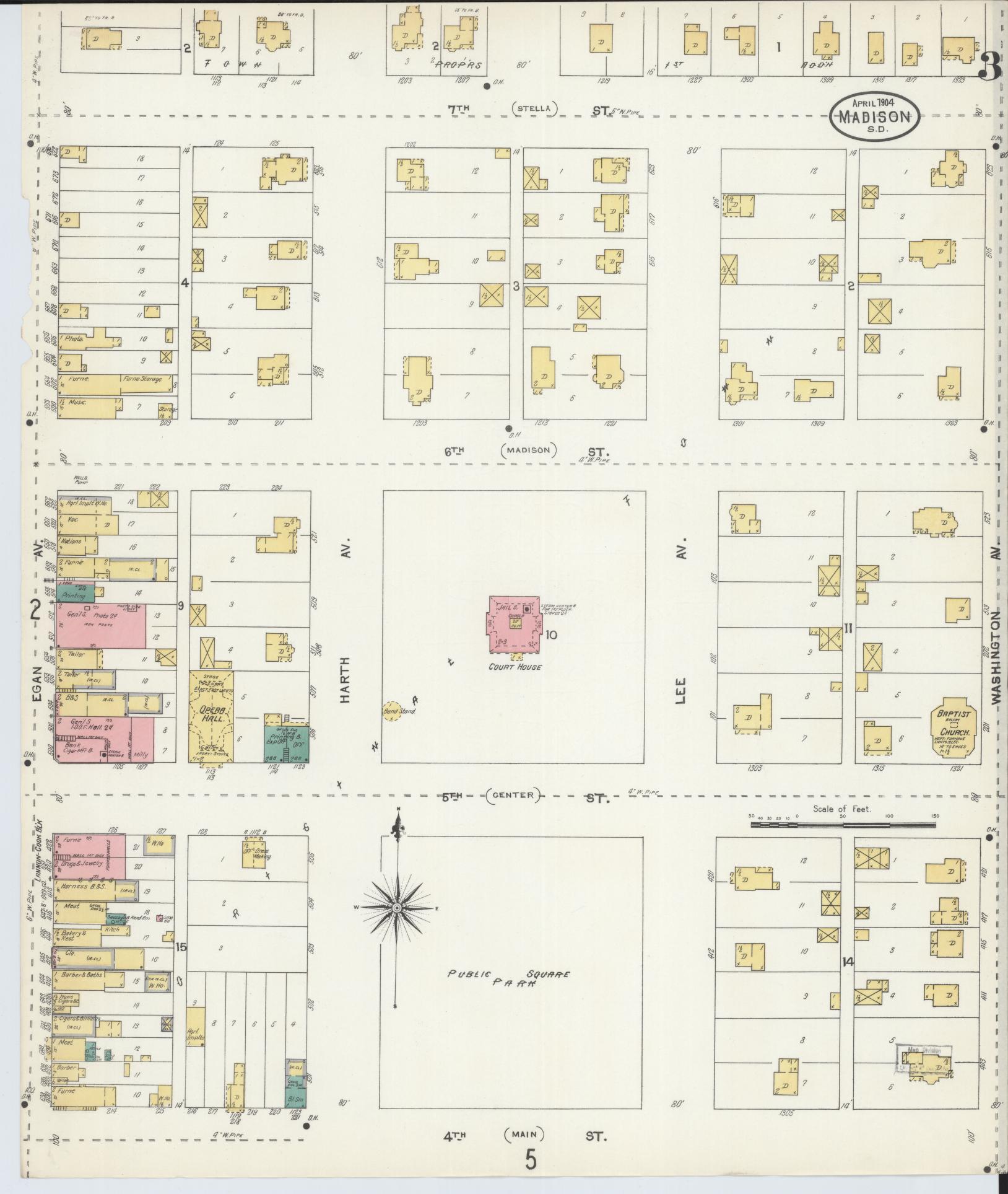 Sanborn Fire Insurance Map from Madison, Lake County, South Dakota (1904), Sheet #0003 - Complete Map Set gallery image, historic Sanborn map, vintage wall art, South Dakota South Dakota