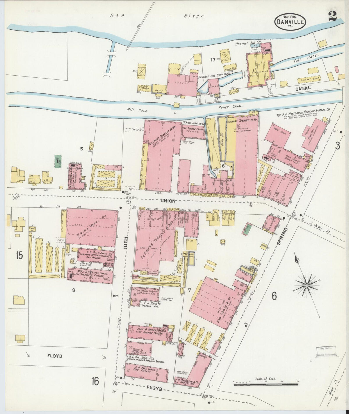Sanborn Fire Insurance Map from Danville, Independent Cities, Virginia (1904), Sheet #0002 - Complete Map Set gallery image, historic Sanborn map, vintage wall art, Virginia Virginia