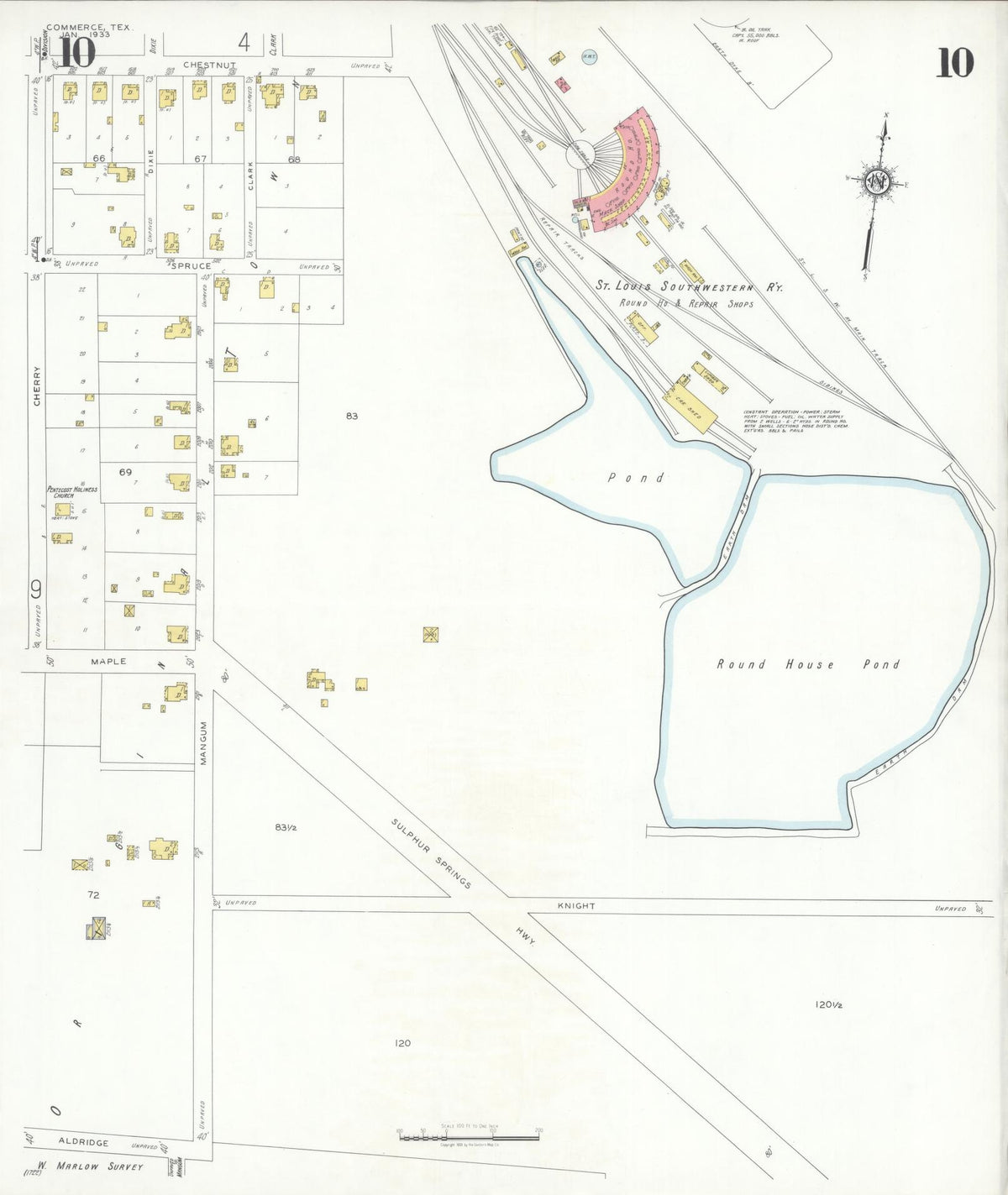 Sanborn Fire Insurance Map from Commerce, Hunt County, Texas (1933), Sheet #0010 - Historic Sanborn Fire Insurance Map Print, vintage old map wall art, antique decor, genealogy gift, Texas Texas map
