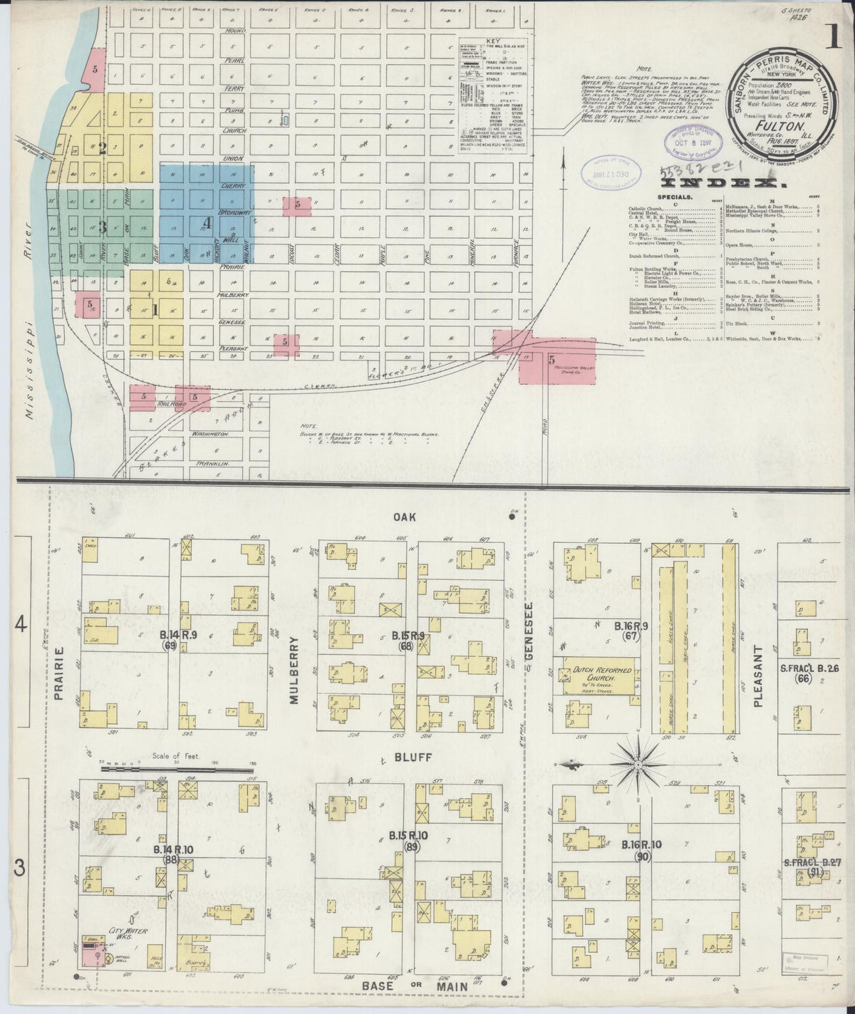 Sanborn Fire Insurance Map from Fulton, Whiteside County, Illinois (1897), Sheet #0001 - Complete Map Set gallery image, historic Sanborn map, vintage wall art, Illinois Illinois