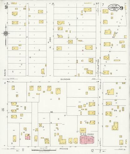 Sanborn Fire Insurance Map from Conway, Faulkner County, Arkansas (1926), Sheet #0009 - Complete Map Set gallery image, historic Sanborn map, vintage wall art, Arkansas Arkansas