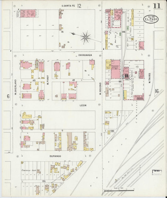 Sanborn Fire Insurance Map from El Paso, El Paso County, Texas (1898), Sheet #0011 - Historic Sanborn Fire Insurance Map Print, vintage old map wall art, antique decor, genealogy gift, Texas Texas map