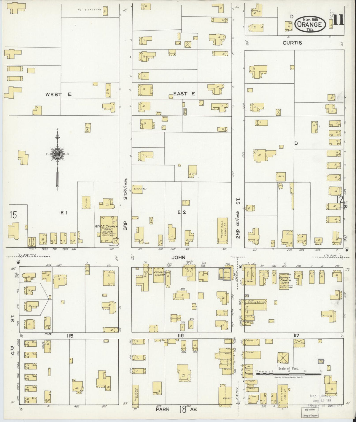 Sanborn Fire Insurance Map from Orange, Orange County, Texas (1919), Sheet #0011 - Historic Sanborn Fire Insurance Map Print, vintage old map wall art, antique decor, genealogy gift, Texas Texas map