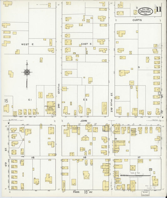 Sanborn Fire Insurance Map from Orange, Orange County, Texas (1919), Sheet #0011 - Historic Sanborn Fire Insurance Map Print, vintage old map wall art, antique decor, genealogy gift, Texas Texas map
