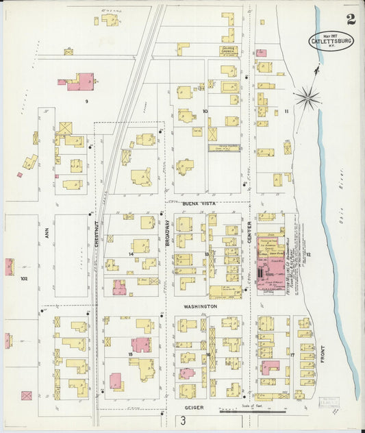 Sanborn Fire Insurance Map from Catlettsburg, Boyd County, Kentucky (1907), Sheet #0002 - Historic Sanborn Fire Insurance Map Print, vintage old map wall art, antique decor, genealogy gift, Kentucky Kentucky map