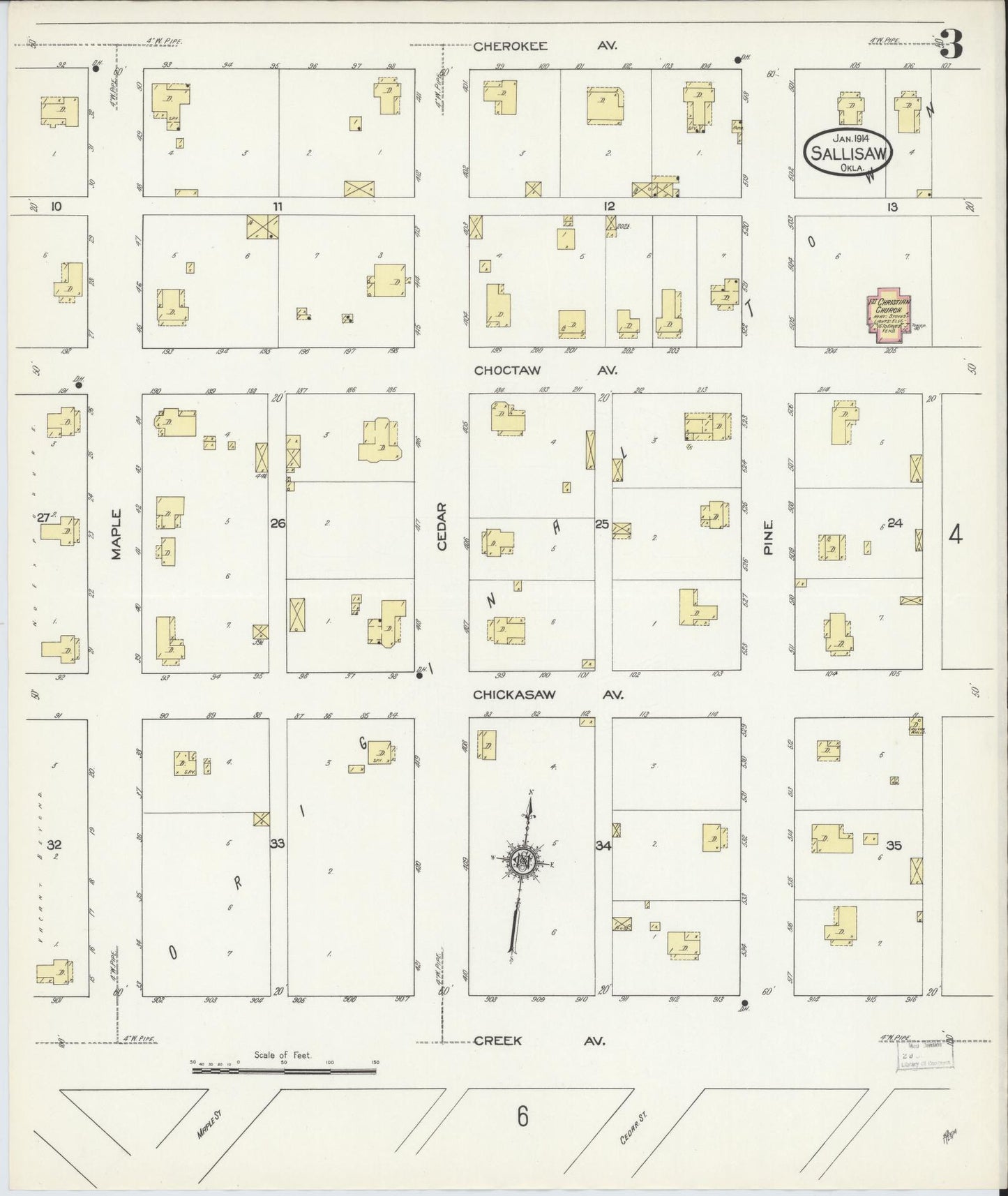 Sanborn Fire Insurance Map from Sallisaw, Sequoyah County, Oklahoma (1914), Sheet #0003 - Complete Map Set gallery image, historic Sanborn map, vintage wall art, Oklahoma Oklahoma