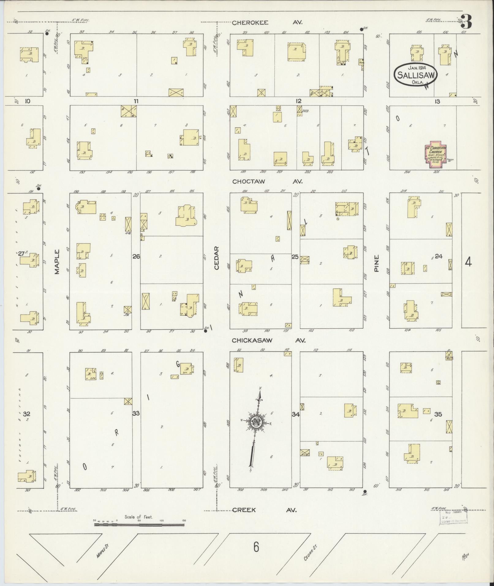 Sanborn Fire Insurance Map from Sallisaw, Sequoyah County, Oklahoma (1914), Sheet #0003 - Complete Map Set gallery image, historic Sanborn map, vintage wall art, Oklahoma Oklahoma