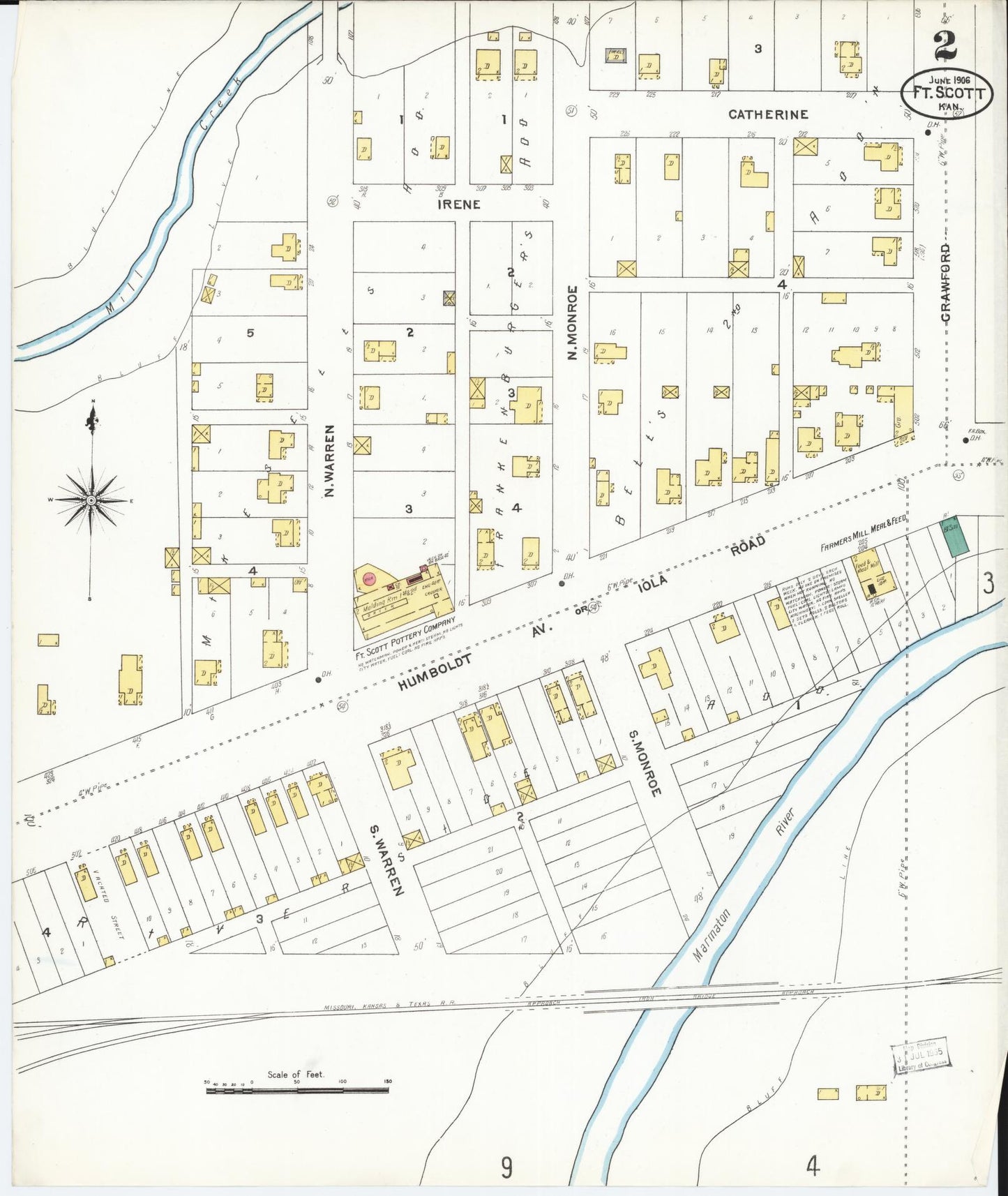 Sanborn Fire Insurance Map from Fort Scott, Bourbon County, Kansas (1906), Sheet #0002 - Complete Map Set gallery image, historic Sanborn map, vintage wall art, Kansas Kansas