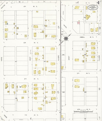 Sanborn Fire Insurance Map from Caldwell, Canyon County, Idaho (1921), Sheet #0004 - Complete Map Set gallery image, historic Sanborn map, vintage wall art, Idaho Idaho