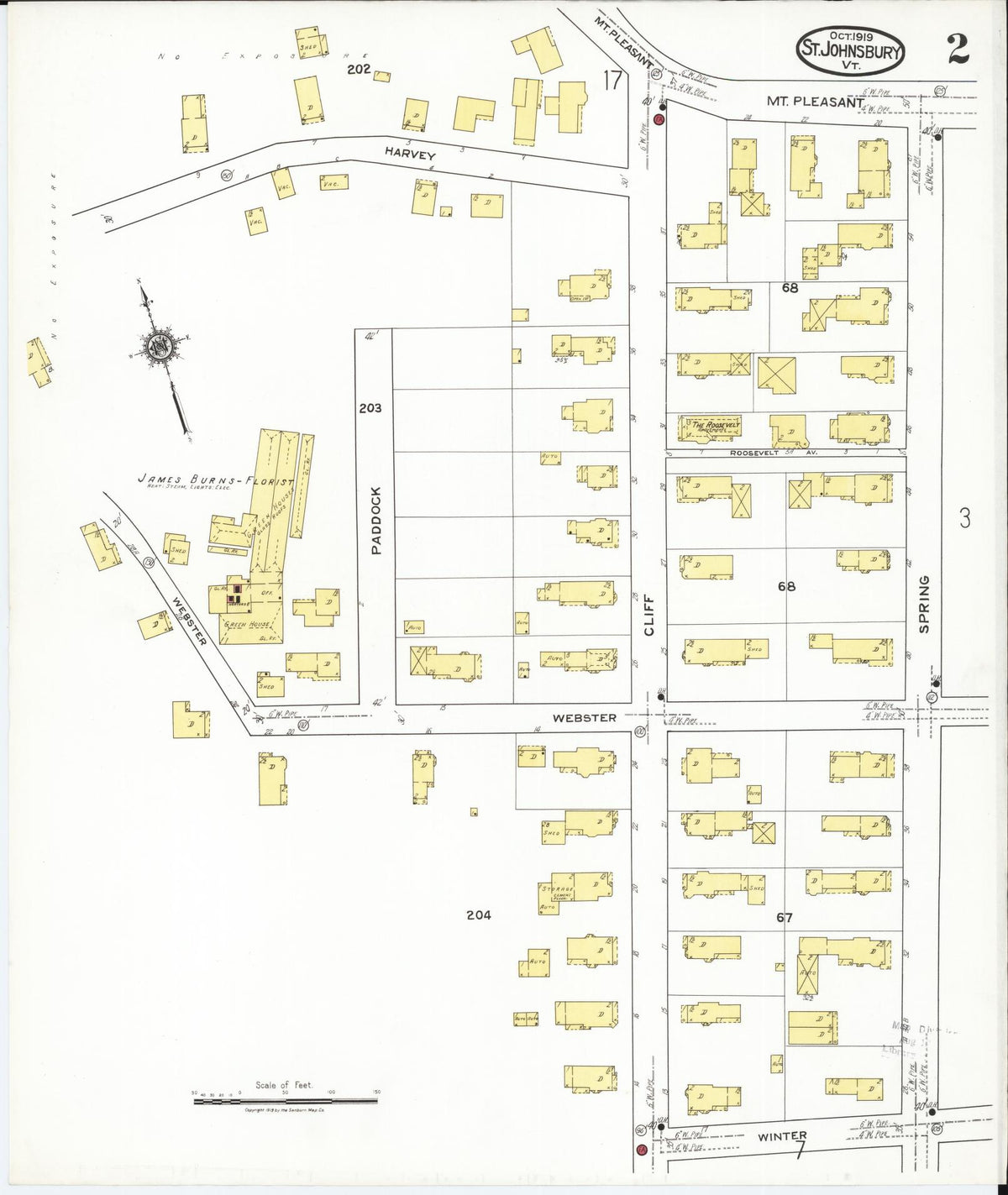 Sanborn Fire Insurance Map from Saint Johnsbury, Caledonia County, Vermont (1919), Sheet #0002 - Complete Map Set gallery image, historic Sanborn map, vintage wall art, Vermont Vermont