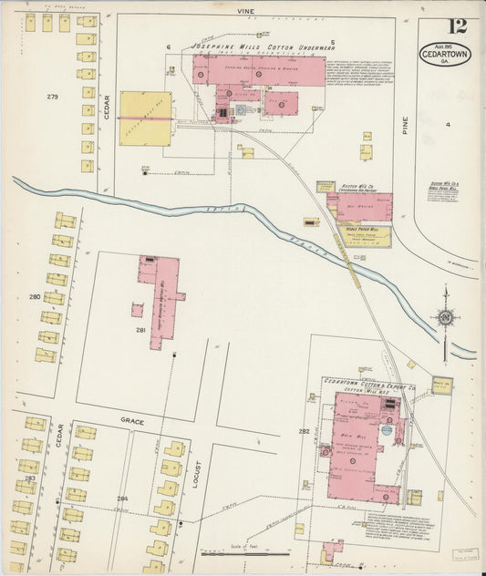 Sanborn Fire Insurance Map from Cedartown, Polk County, Georgia (1915), Sheet #0012 - Historic Sanborn Fire Insurance Map Print, vintage old map wall art, antique decor, genealogy gift, Georgia Georgia map
