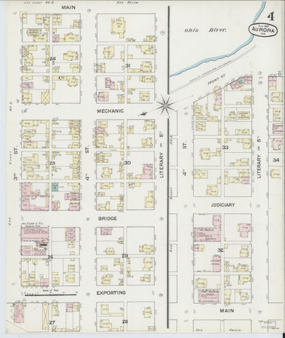 Sanborn Fire Insurance Map from Aurora, Dearborn County, Indiana (1887), Sheet #0004 - Complete Map Set gallery image, historic Sanborn map, vintage wall art, Indiana Indiana