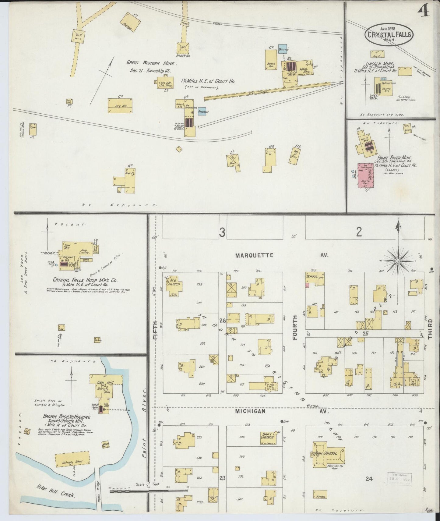 Sanborn Fire Insurance Map from Crystal Falls, Iron County, Michigan (1898), Sheet #0004 - Complete Map Set gallery image, historic Sanborn map, vintage wall art, Michigan Michigan