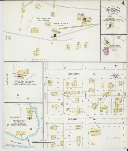 Sanborn Fire Insurance Map from Crystal Falls, Iron County, Michigan (1898), Sheet #0004 - Complete Map Set gallery image, historic Sanborn map, vintage wall art, Michigan Michigan