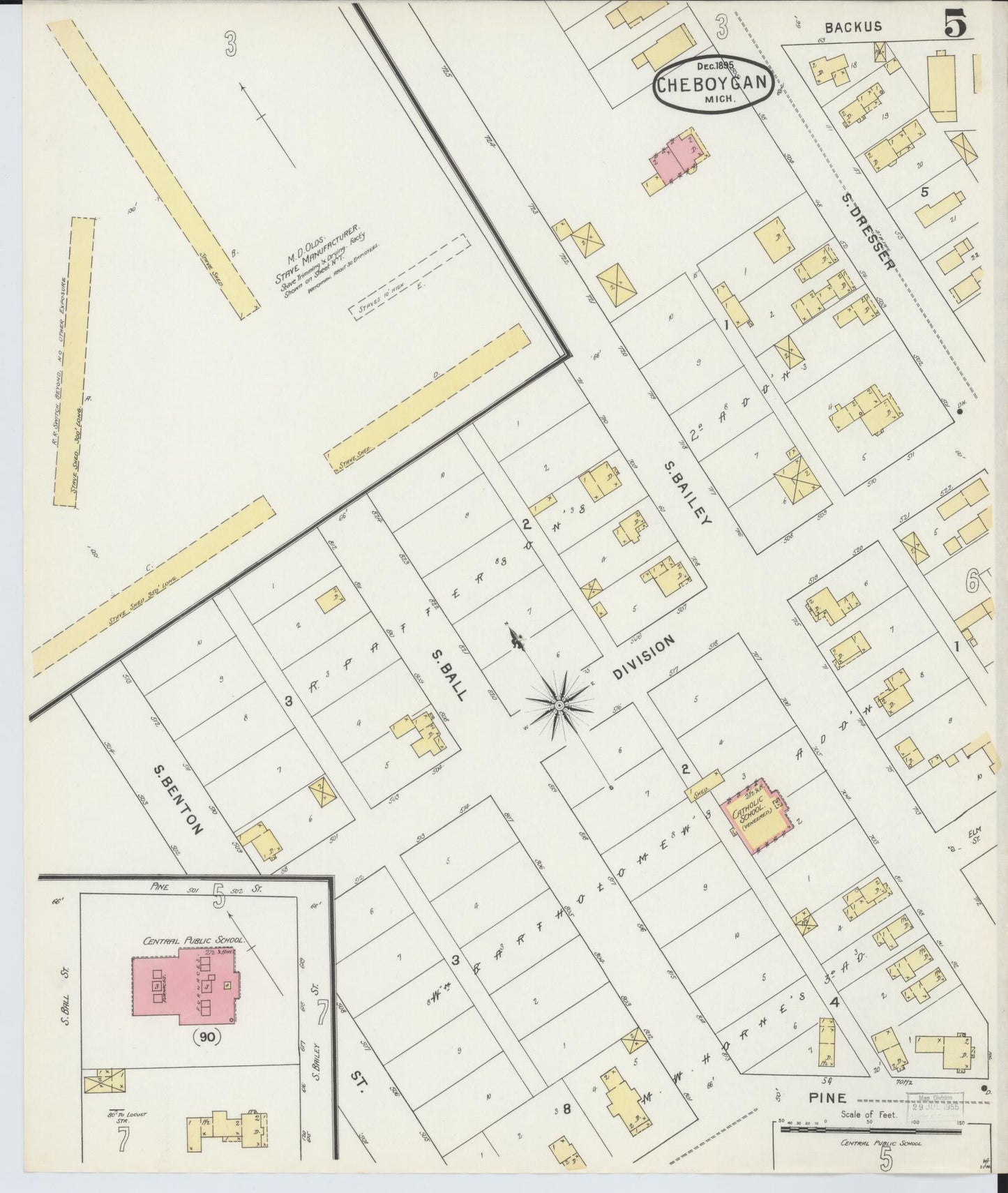 Sanborn Fire Insurance Map from Cheboygan, Cheboygan County, Michigan (1895), Sheet #0005 - Complete Map Set gallery image, historic Sanborn map, vintage wall art, Michigan Michigan