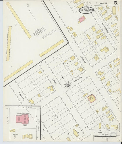 Sanborn Fire Insurance Map from Cheboygan, Cheboygan County, Michigan (1895), Sheet #0005 - Complete Map Set gallery image, historic Sanborn map, vintage wall art, Michigan Michigan
