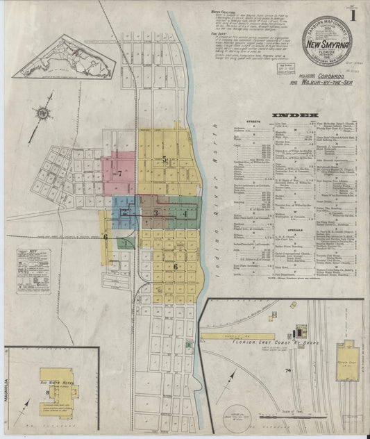 Sanborn Fire Insurance Map from New Smyrna, Valusia County, Florida (1916), Sheet #0001 - Complete Map Set gallery image, historic Sanborn map, vintage wall art, Florida Florida