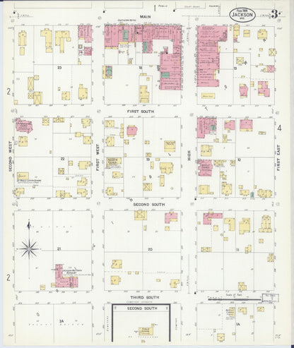 Sanborn Fire Insurance Map from Jackson, Cape Girardeau County, Missouri (1908), Sheet #0003 - Complete Map Set gallery image, historic Sanborn map, vintage wall art, Missouri Missouri