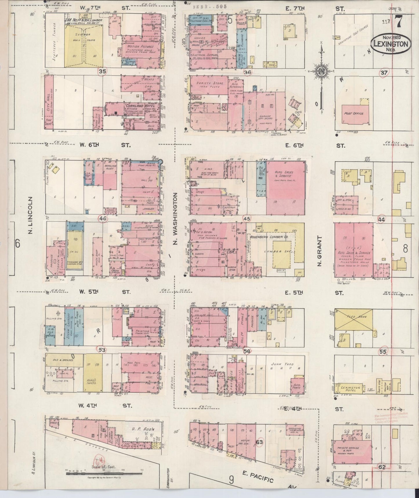 Sanborn Fire Insurance Map from Lexington, Dawson County, Nebraska (1943), Sheet #0007 - Complete Map Set gallery image, historic Sanborn map, vintage wall art, Nebraska Nebraska