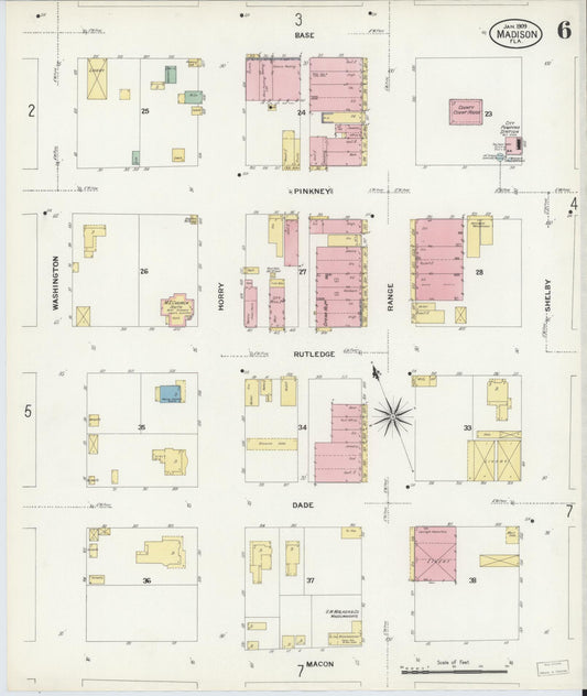 Sanborn Fire Insurance Map from Madison, Madison County, Florida (1909), Sheet #0006 - Historic Sanborn Fire Insurance Map Print, vintage old map wall art, antique decor, genealogy gift, Florida Florida map