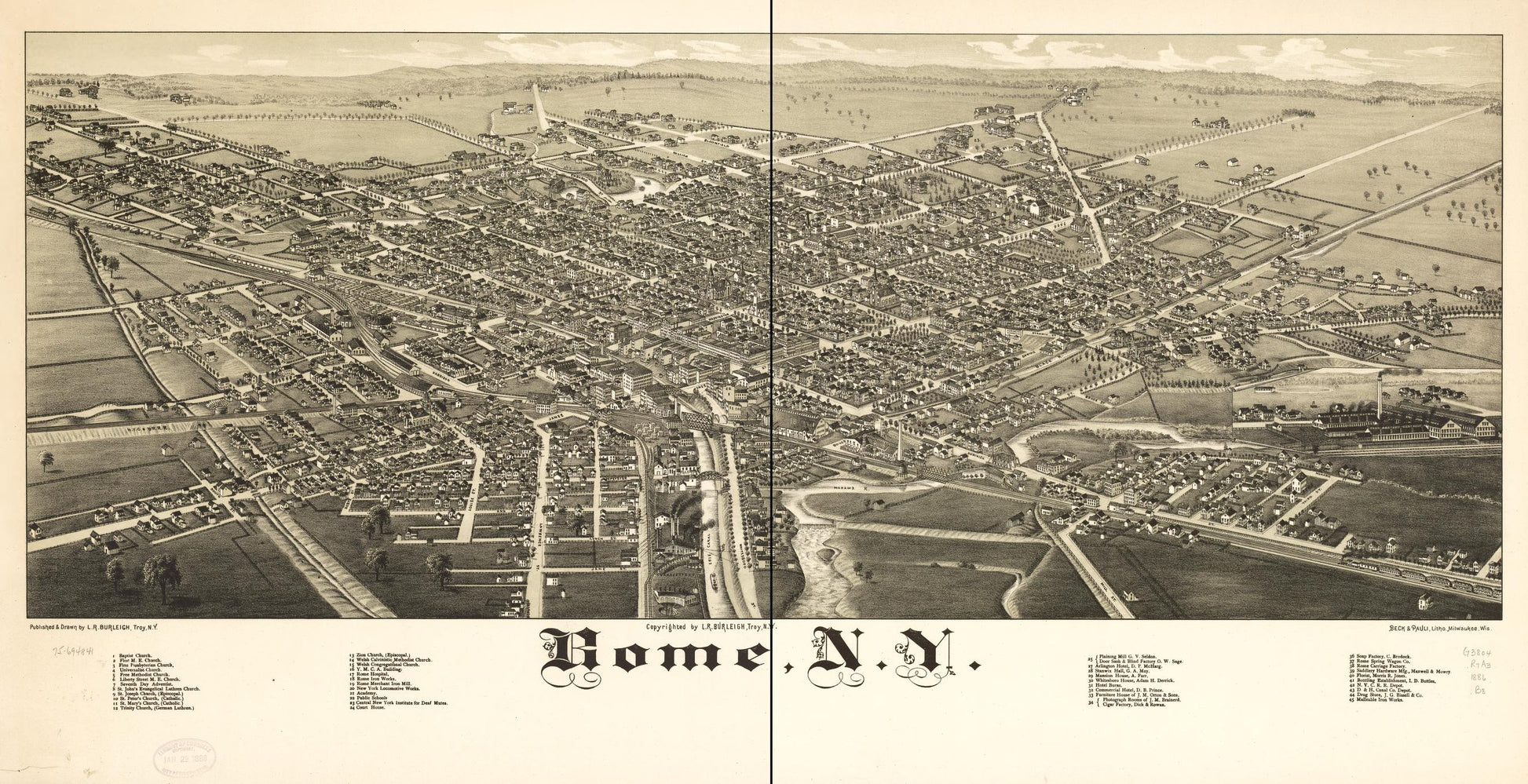 Rome, N.Y. (1886) – Historic Bird’s-Eye View Panorama Print