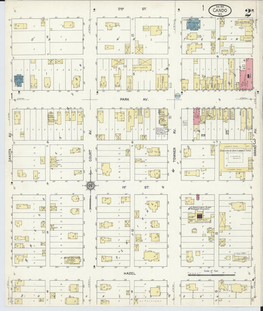 Sanborn Fire Insurance Map from Cando, Towner County, North Dakota (1913), Sheet #0002 - Historic Sanborn Fire Insurance Map Print, vintage old map wall art, antique decor, genealogy gift, North Dakota North Dakota map