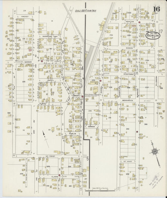 Sanborn Fire Insurance Map from Berlin, Coos County, New Hampshire (1914), Sheet #0016 - Historic Sanborn Fire Insurance Map Print, vintage old map wall art, antique decor, genealogy gift, New Hampshire New Hampshire map