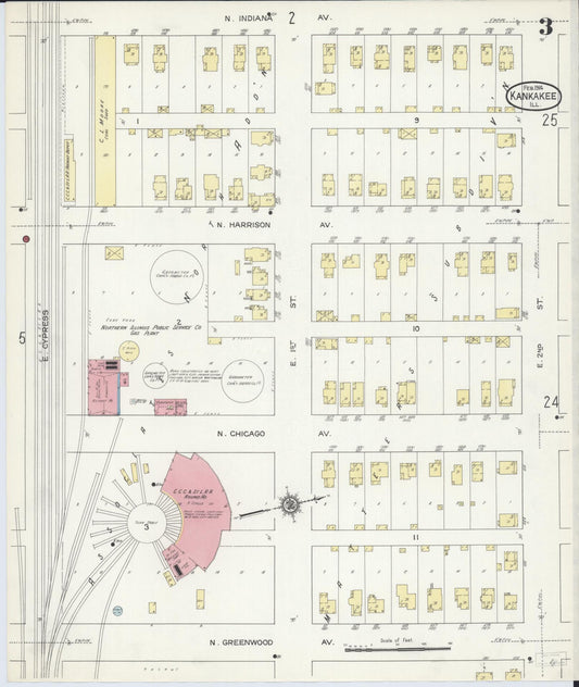 Sanborn Fire Insurance Map from Kankakee, Kankakee County, Illinois (1914), Sheet #0003 - Historic Sanborn Fire Insurance Map Print, vintage old map wall art, antique decor, genealogy gift, Illinois Illinois map
