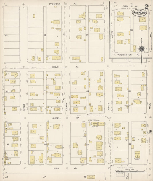 Sanborn Fire Insurance Map from Raymond, Pacific County, Washington (1913), Sheet #0002 - Historic Sanborn Fire Insurance Map Print, vintage old map wall art, antique decor, genealogy gift, Washington Washington map