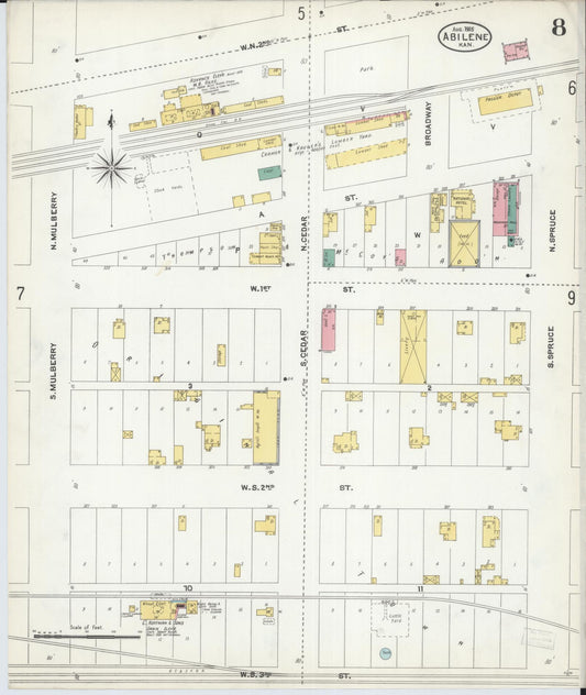 Sanborn Fire Insurance Map from Abilene, Dickinson County, Kansas (1905), Sheet #0008 - Historic Sanborn Fire Insurance Map Print, vintage old map wall art, antique decor, genealogy gift, Kansas Kansas map