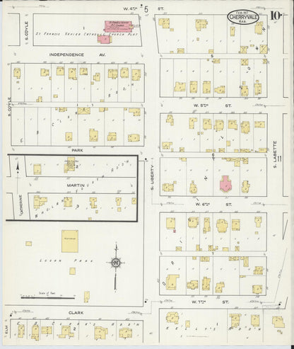 Sanborn Fire Insurance Map from Cherryvale, Montgomery County, Kansas (1917), Sheet #0010 - Complete Map Set gallery image, historic Sanborn map, vintage wall art, Kansas Kansas