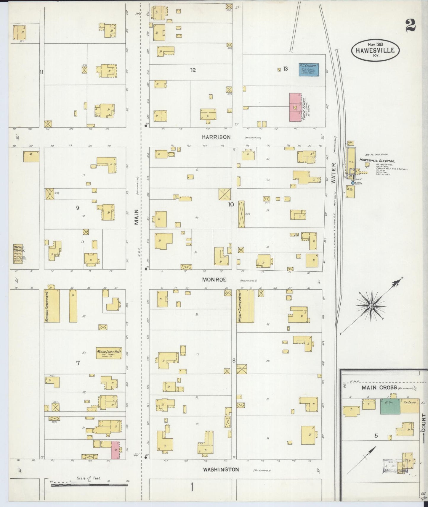 Sanborn Fire Insurance Map from Hawesville, Hancock County, Kentucky (1903), Sheet #0002 - Historic Sanborn Fire Insurance Map Print, vintage old map wall art, antique decor, genealogy gift, Kentucky Kentucky map
