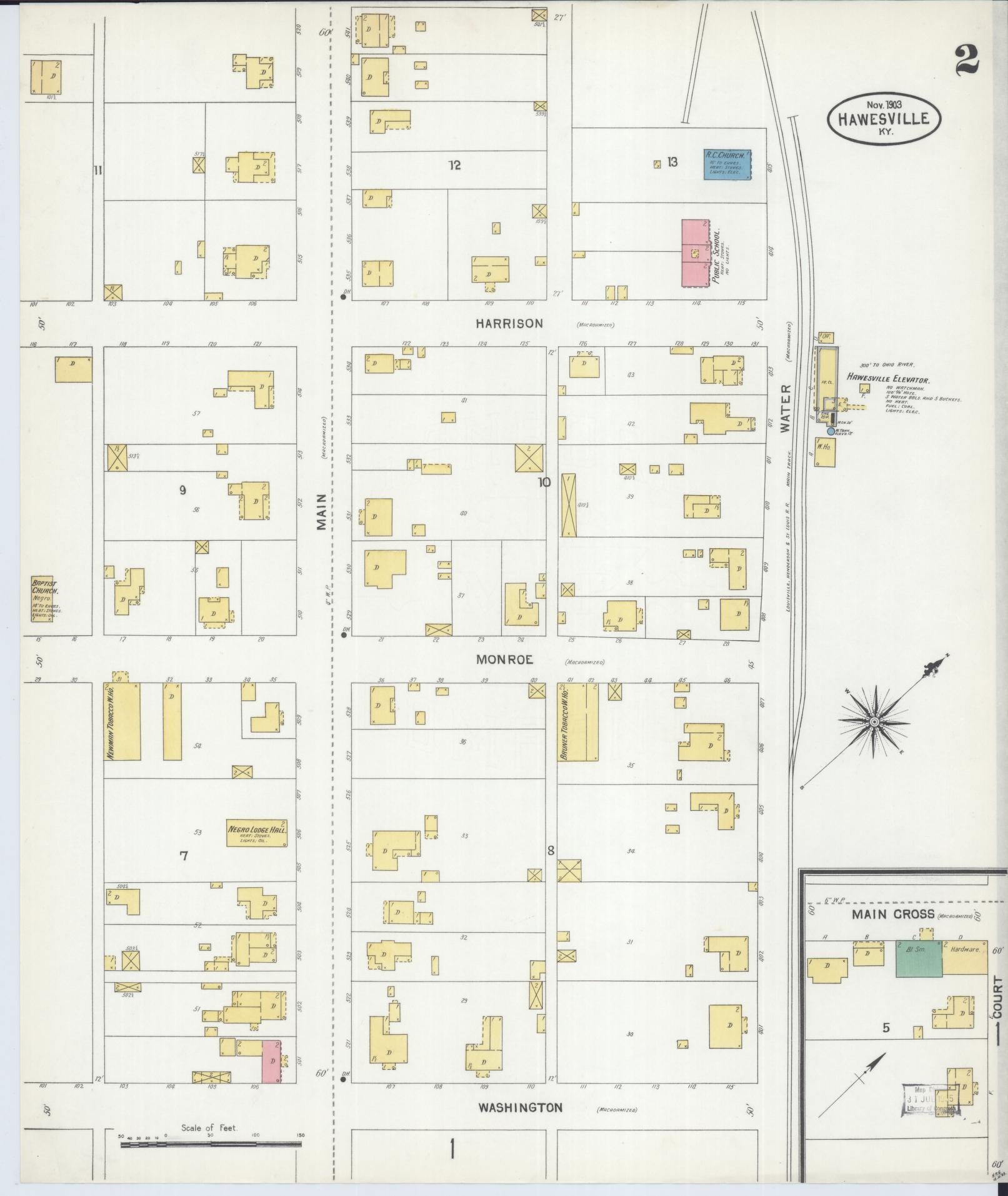 Sanborn Fire Insurance Map from Hawesville, Hancock County, Kentucky (1903), Sheet #0002 - Historic Sanborn Fire Insurance Map Print, vintage old map wall art, antique decor, genealogy gift, Kentucky Kentucky map