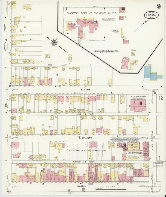 Sanborn Fire Insurance Map from Hudson, Columbia County, New York (1911), Sheet #0009 - Historic Sanborn Fire Insurance Map Print, vintage old map wall art, antique decor, genealogy gift, New York New York map