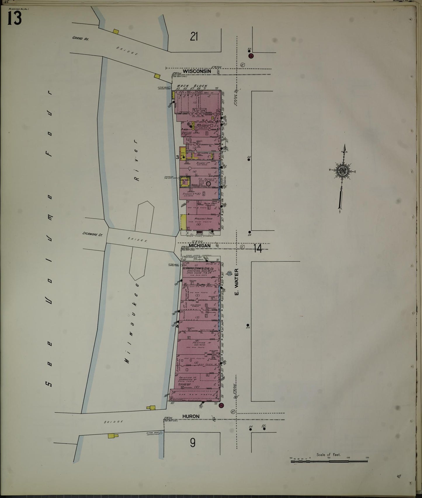 Sanborn Fire Insurance Map from Milwaukee, Milwaukee County, Wisconsin (1910), Sheet #0013 - Complete Map Set gallery image, historic Sanborn map, vintage wall art, Wisconsin Wisconsin