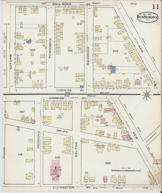Sanborn Fire Insurance Map from New Brunswick, Middlesex County, New Jersey (1886), Sheet #0011 - Historic Sanborn Fire Insurance Map Print, vintage old map wall art, antique decor, genealogy gift, New Jersey New Jersey map